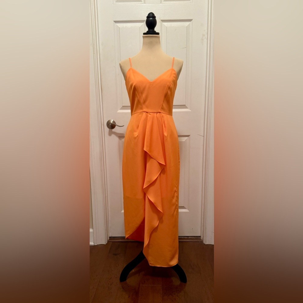 Gianni Bini Monique Ruffle Asymmetrical Orange Lined Dress, Sz 4 NWTS